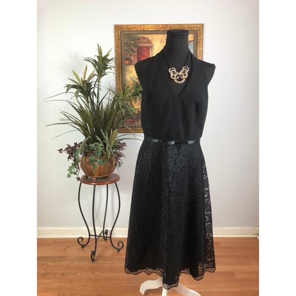 Maggy London Dress Women's 10 Black Halter A Line Lace Cocktail Party Elegant - Picture 1 of 10